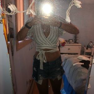 NWOT Forever 21 Wrap Top, White and Blue, Medium